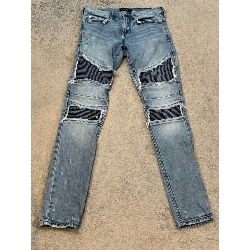 PacSun Stacked Skinny Moto Distressed Blue Jeans Mens 28x30 Light Wash